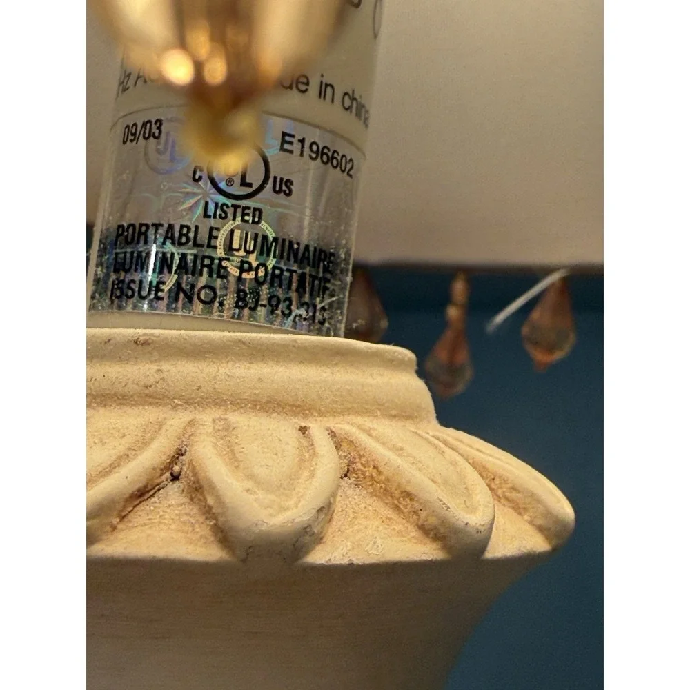 Vintage Victorian Fringe Table Lamp Small Cream Beige Resin Base 11